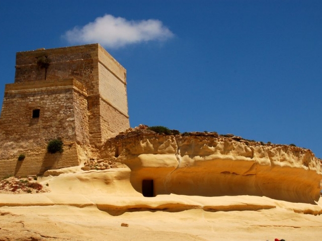 Fortress at Yellow Sandstone at Xlendi, Gozo Island, Malta